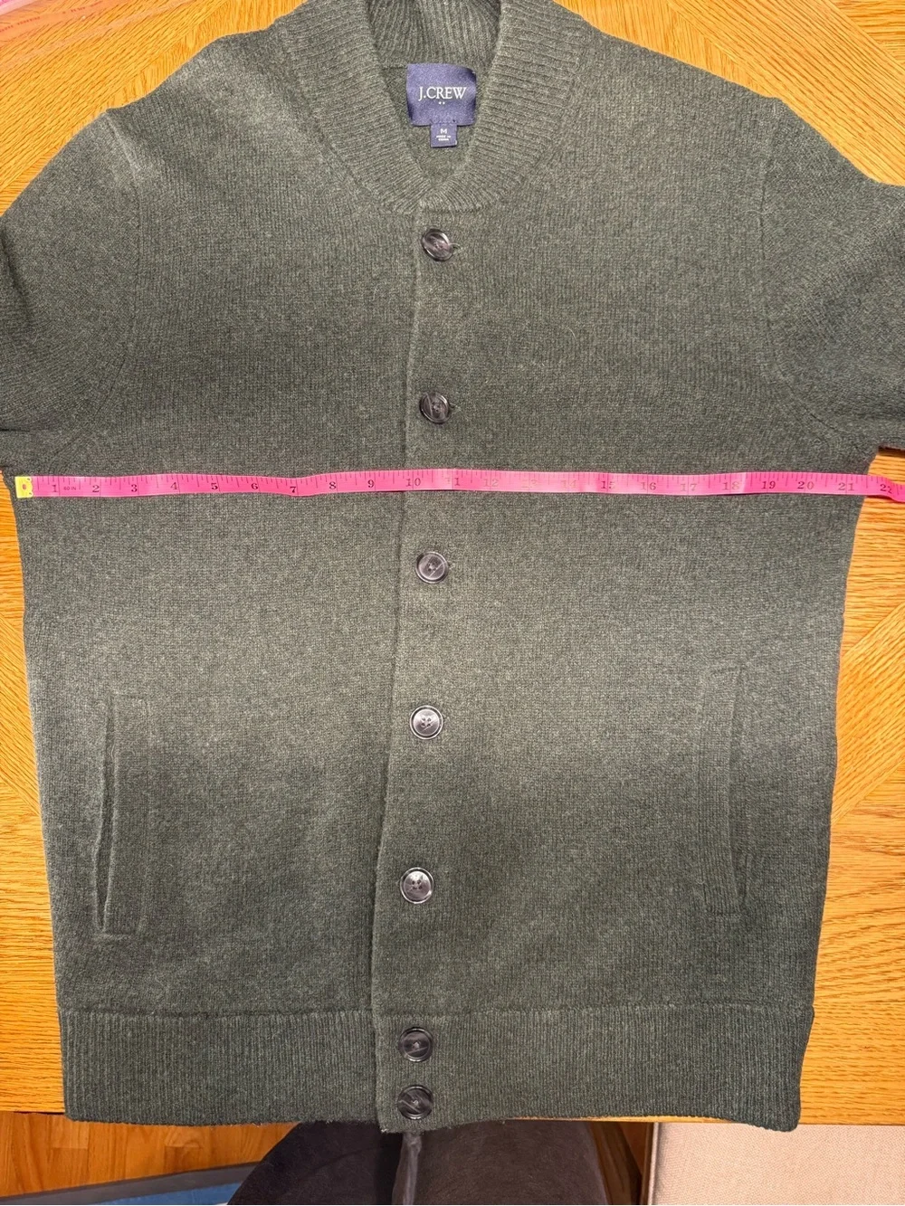 Vintage J Crew Dark Green Button-Front Lambs Wool Women's Sweater Cardigan